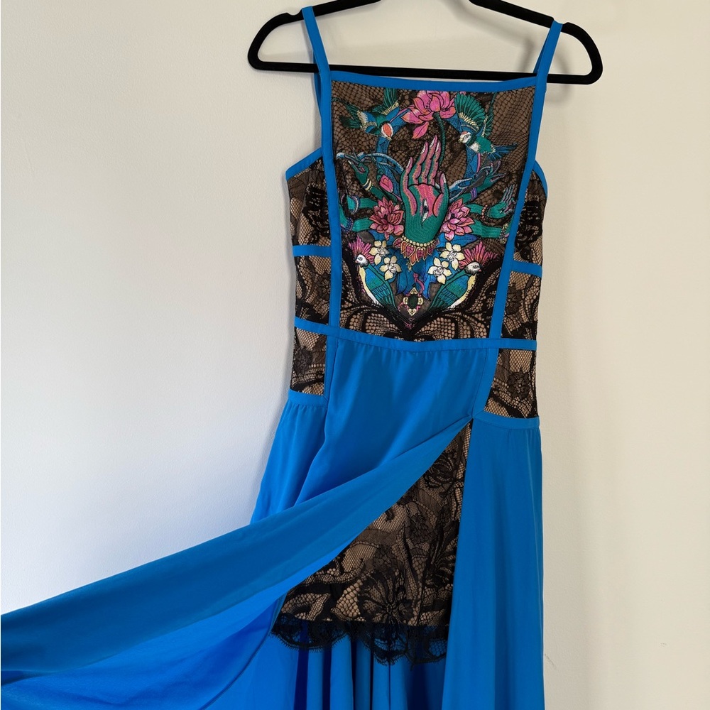 Tadashi Shoji Elegant Blue Embroidered Maxi Dress